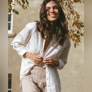 Spell Womens Classic White Linen Button Down Shirt Size XXL